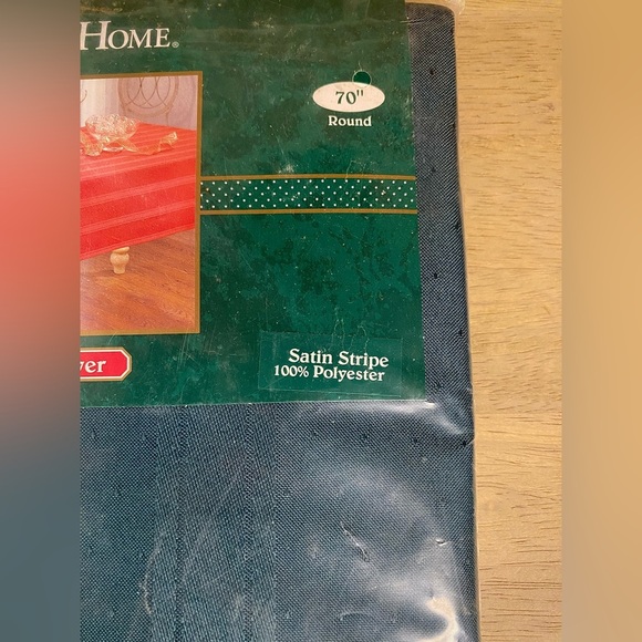 Vtg 60” Round Christmas Green Satin Stipe Cloth Tablecloth Trim A Home Kmart New - Picture 3 of 10
